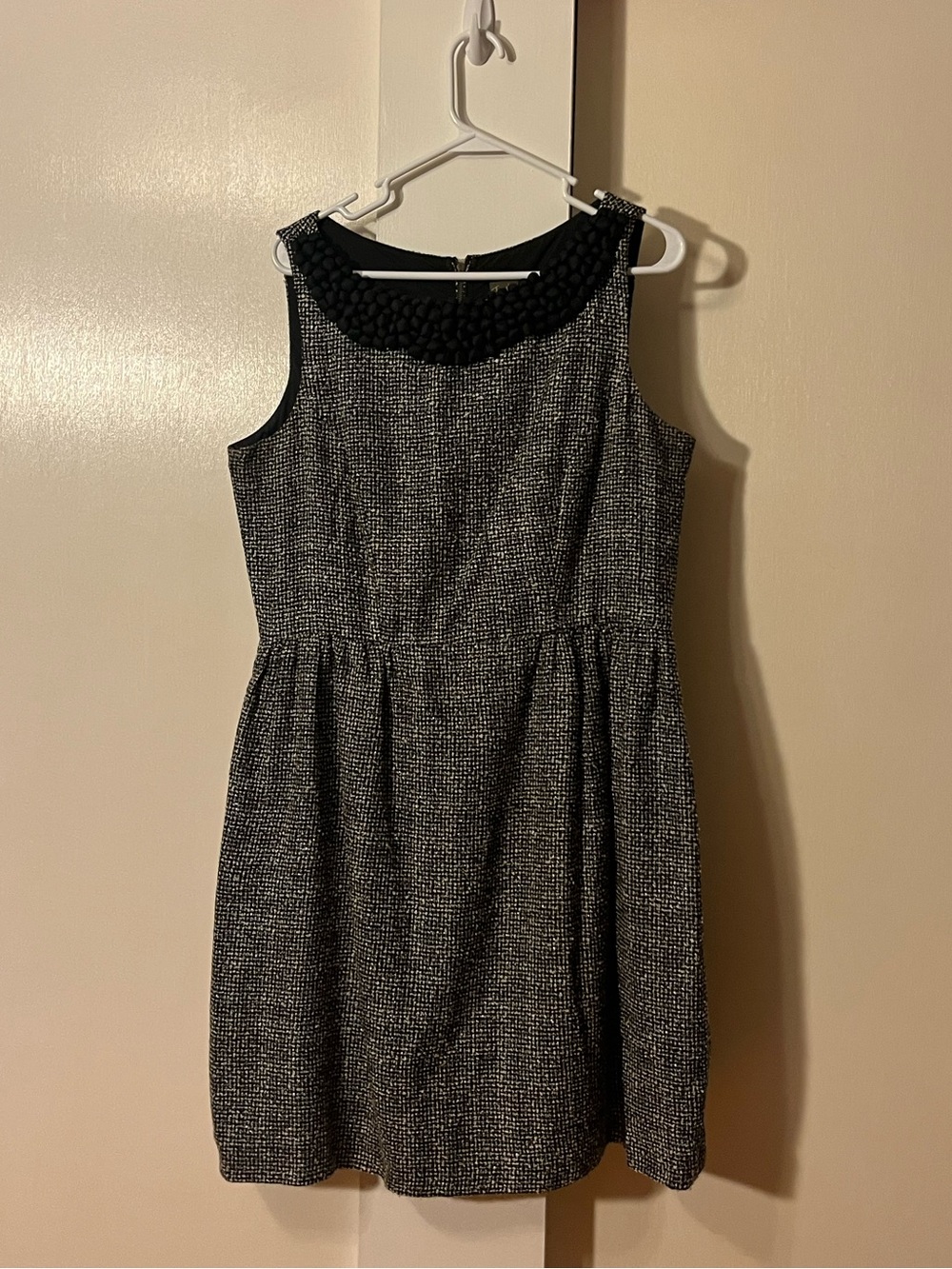 Taylor Black and Gray Textured Sleeveless Mini Dress with Beaded Collar